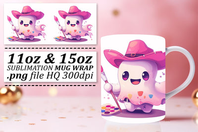 Spooky Pink Ghost Halloween Mug Wrap 11oz 15oz Sublimation Sublimation afrosvg 