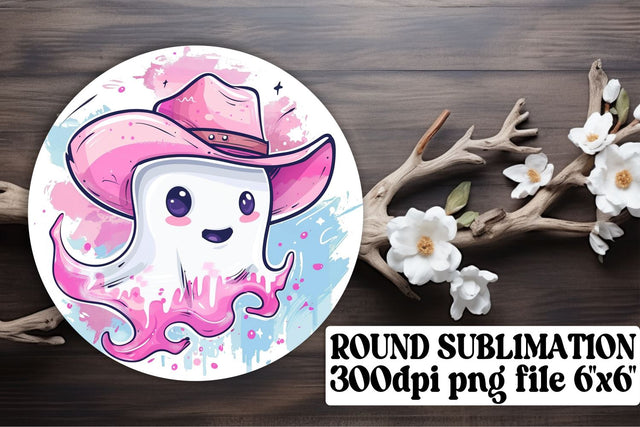 Spooky Pink Ghost Halloween Round Design Keychain Sublimation Sublimation afrosvg 