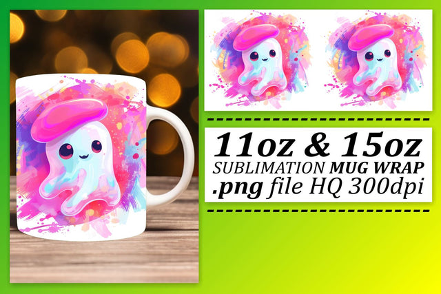 Spooky Pink Ghost Mug Wrap Sublimation 11oz 15oz Halloween Sublimation afrosvg 