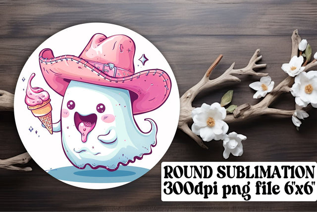 Spooky Pink Ghost Round Design for Halloween Keychain Sublimation Sublimation afrosvg 