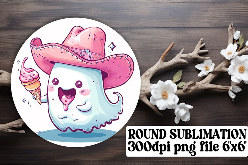 Spooky Pink Ghost Round Design for Halloween Keychain Sublimation Sublimation afrosvg 