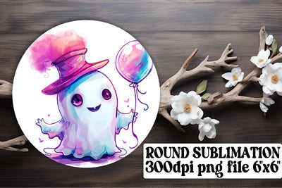 Spooky Pink Ghost Round Design Sublimation for Halloween Keychain Sublimation afrosvg 