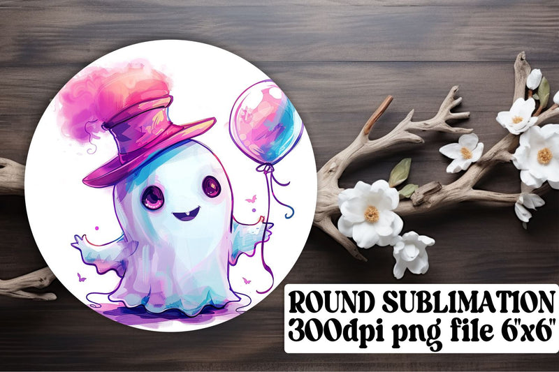 Spooky Pink Ghost Round Design Sublimation for Halloween Keychain Sublimation afrosvg 