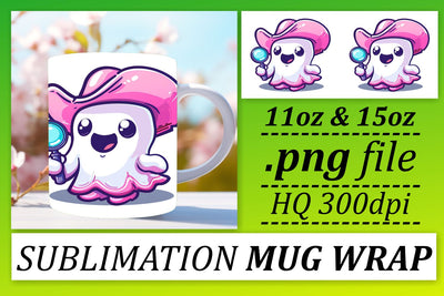 Spooky Pink Ghosts Mug Wrap Sublimation 11oz 15oz Sublimation afrosvg 