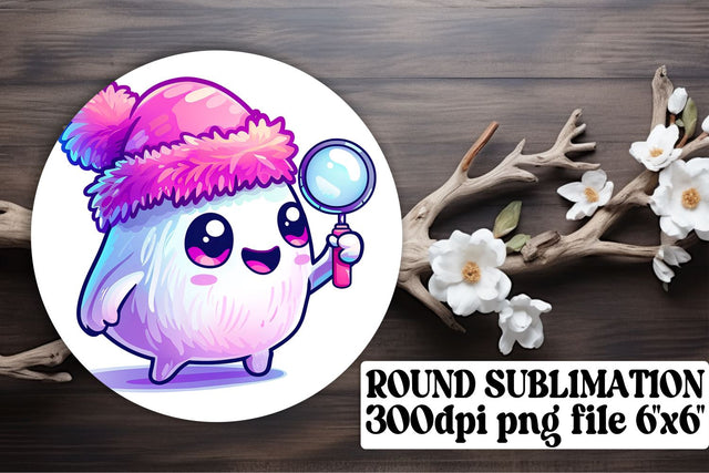 Spooky Pink Ghosts Round Design Sublimation Keychain Sublimation afrosvg 