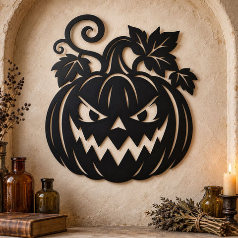 Spooky Pumpkin Face Laser SVG | Jack O Lantern DXF | Sinister Pumpkin CNC File | Fall Metal Art | Halloween Door Decor | Plasma Cut File SVG HappyDesignStudio 