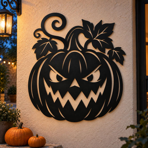 Spooky Pumpkin Face Laser SVG | Jack O Lantern DXF | Sinister Pumpkin CNC File | Fall Metal Art | Halloween Door Decor | Plasma Cut File SVG HappyDesignStudio 