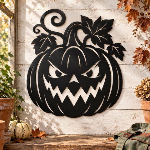 Spooky Pumpkin Face Laser SVG | Jack O Lantern DXF | Sinister Pumpkin CNC File | Fall Metal Art | Halloween Door Decor | Plasma Cut File SVG HappyDesignStudio 