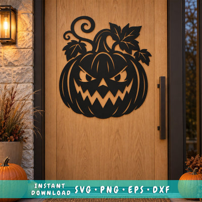 Spooky Pumpkin Face Laser SVG | Jack O Lantern DXF | Sinister Pumpkin CNC File | Fall Metal Art | Halloween Door Decor | Plasma Cut File SVG HappyDesignStudio 