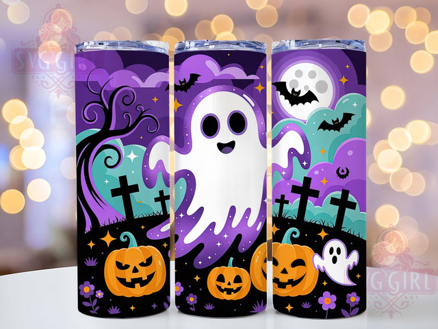 Spooky Pumpkin Ghost Cute Halloween Tumbler, Halloween Ghost Wrap, Cute Ghost Cup, Kawaii Pumpkin Design, 20Oz Sublimation Wrap, Autumn Halloween Drinkware, Trick Or Treat Tumbler Sublimation SvggirlplusArt 
