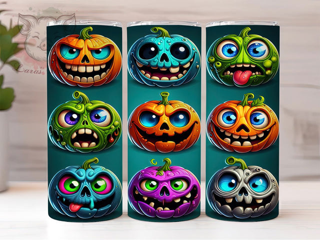 Spooky Pumpkin Monster Halloween Tumbler, Spooky Monsters Cup Wrap, 20Oz Sublimation Design, Creepy Cute Coffee Mug, Haunted House Drinkware, Pumpkin Monster Gift, Trick Or Treat Tumbler Sublimation Lara' s Designs 