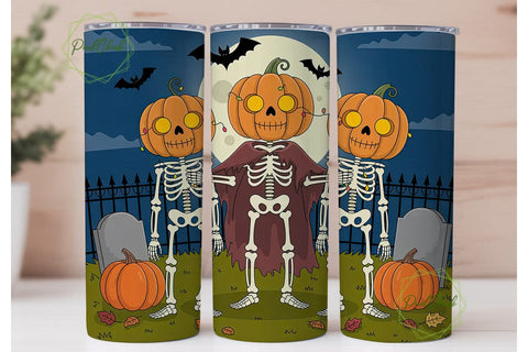 Spooky Pumpkin Skeleton 20oz Tumbler Sublimation PixelChick 