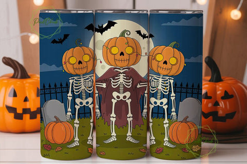 Spooky Pumpkin Skeleton 20oz Tumbler Sublimation PixelChick 