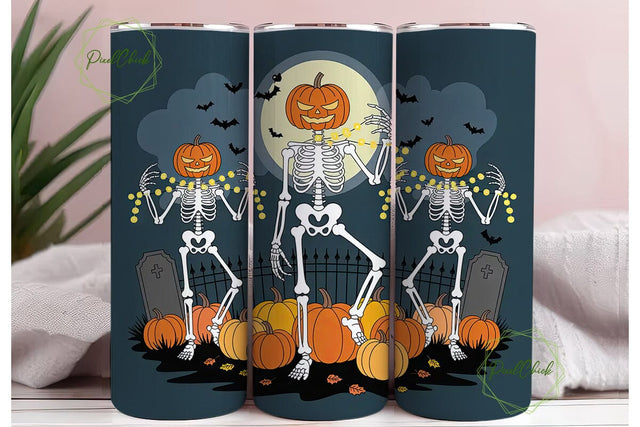 Spooky Pumpkin Skeleton 20oz Tumbler Sublimation PixelChick 