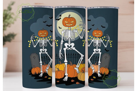 Spooky Pumpkin Skeleton 20oz Tumbler Sublimation PixelChick 