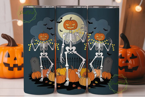 Spooky Pumpkin Skeleton 20oz Tumbler Sublimation PixelChick 