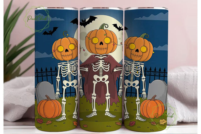 Spooky Pumpkin Skeleton 20oz Tumbler Sublimation PixelChick 