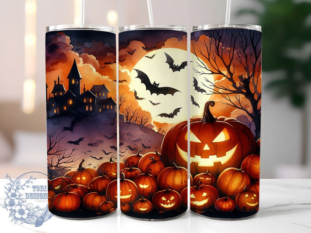 Spooky Pumpkins 20oz Skinny Tumbler, Pumpkin with Scary Face Tumbler Png, Straight & Tapered Tumbler Wrap, Instant Digital Download Sublimation ToriDesigns 