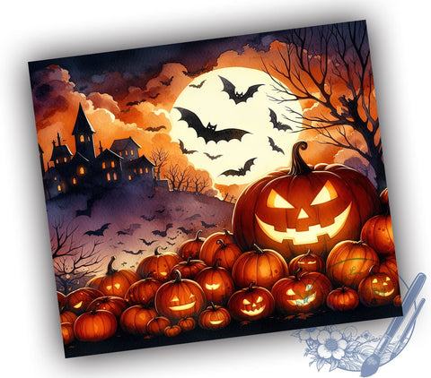 Spooky Pumpkins 20oz Skinny Tumbler, Pumpkin with Scary Face Tumbler Png, Straight & Tapered Tumbler Wrap, Instant Digital Download Sublimation ToriDesigns 