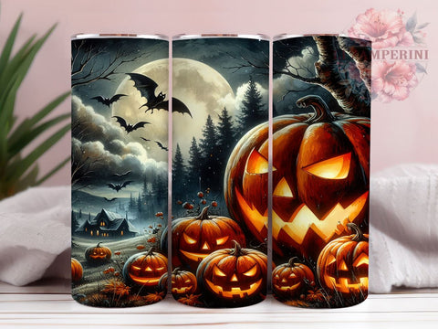 Spooky Pumpkins 20oz Tumbler Wrap PNG, Halloween Pumpkin Tumbler Png, Straight & Tapered Tumbler Wrap, Instant Digital Download Sublimation Li Zamperini 
