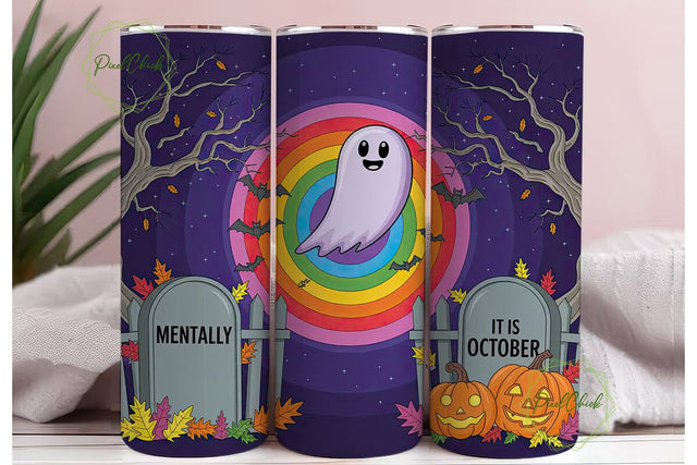 Spooky Rainbow Ghost 20oz Tumbler Wrap Sublimation PixelChick 