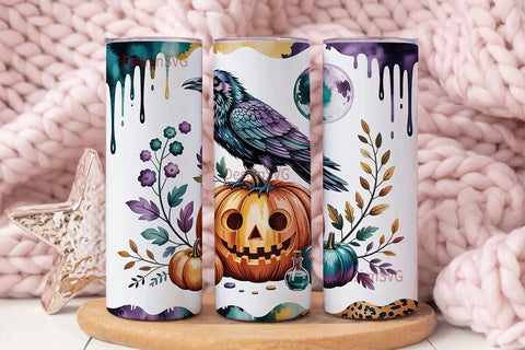 Spooky Raven Halloween 20oz Tumbler Wrap Sublimation DesignSVG 