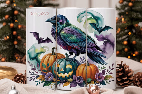 Spooky Raven Halloween 20oz Tumbler Wrap Sublimation DesignSVG 