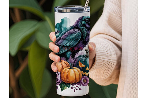 Spooky Raven Halloween 20oz Tumbler Wrap Sublimation DesignSVG 