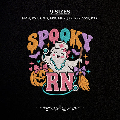 Spooky RN Halloween Embroidery Design – Ghost Nurse Pumpkin Stethoscope Machine Embroidery File Embroidery/Applique DESIGNS PatternFeed8 