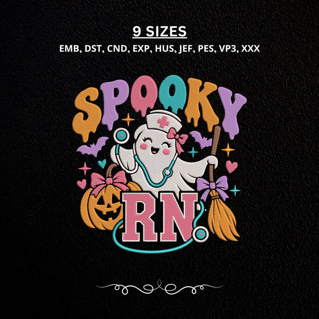 Spooky RN Halloween Embroidery Design – Ghost Nurse Pumpkin Stethoscope Machine Embroidery File Embroidery/Applique DESIGNS PatternFeed8 
