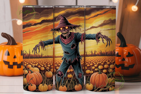 Spooky Scarecrow Pumpkin Field Design Sublimation PixelChick 