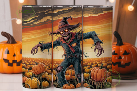 Spooky Scarecrow Pumpkin Field Design Sublimation PixelChick 