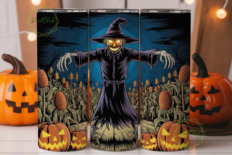 Spooky Scarecrow Pumpkin Night Tumbler Sublimation PixelChick 