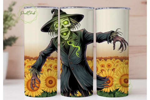Spooky Scarecrow Sunflower 20oz Tumbler Sublimation PixelChick 