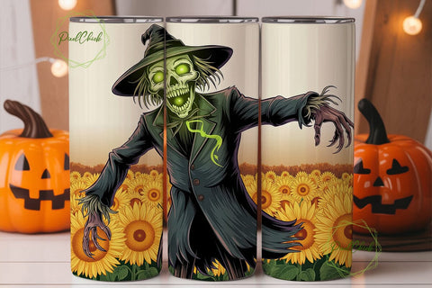 Spooky Scarecrow Sunflower 20oz Tumbler Sublimation PixelChick 