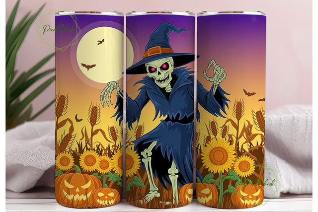 Spooky Scarecrow Sunset 20oz Tumbler Sublimation PixelChick 