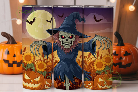 Spooky Scarecrow Sunset 20oz Tumbler Sublimation PixelChick 