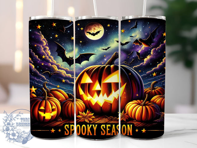 Spooky Scary Pumpkin Halloween 20oz Skinny Tumbler PNG, Spooky Season Tumbler Sublimation Wrap, Straight & Tapered Tumbler Wrap, Instant Digital Download Sublimation ToriDesigns 