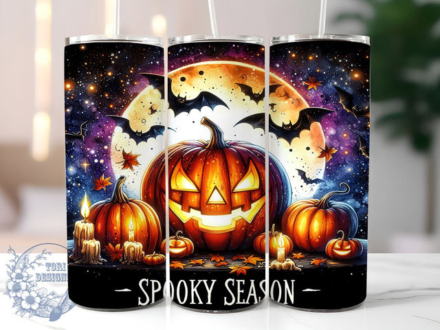 Spooky Scary Pumpkin Halloween 20oz Skinny Tumbler PNG, Spooky Season Tumbler Sublimation Wrap, Straight & Tapered Tumbler Wrap, Instant Digital Download Sublimation ToriDesigns 