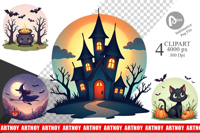 Spooky Scenes Clipart Sublimation artnoy 