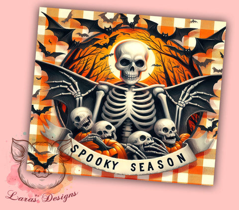 Spooky Season 20 oz Skinny Tumbler Sublimation Design, Straight & Tapered Tumbler Png, Halloween Skeleton Tumbler Png, Digital Download PNG Sublimation Lara' s Designs 