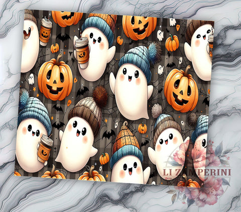 Spooky Season 20oz Tumbler Wrap PNG, Cute Ghost Tumbler PNG Sublimation Design, Straight & Tapered Tumbler Wrap, Instant Digital Download Sublimation Li Zamperini 