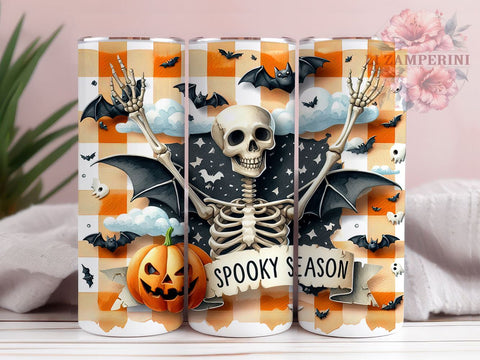 Spooky Season 20oz Tumbler Wrap PNG, Funny Skull Halloween Tumbler PNG Sublimation Design, Straight & Tapered Tumbler Wrap, Instant Digital Download Sublimation Li Zamperini 