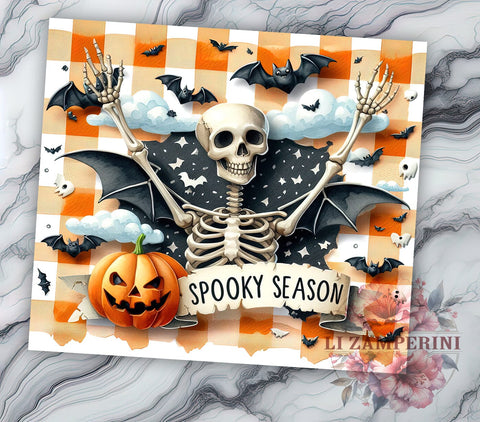 Spooky Season 20oz Tumbler Wrap PNG, Funny Skull Halloween Tumbler PNG Sublimation Design, Straight & Tapered Tumbler Wrap, Instant Digital Download Sublimation Li Zamperini 