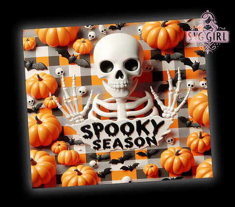 Spooky Season 20oz Tumbler Wrap Sublimation Design, Straight Tapered Tumbler Wrap, Halloween Skeleton Tumbler Png, Instant Digital Download Sublimation SvggirlplusArt 