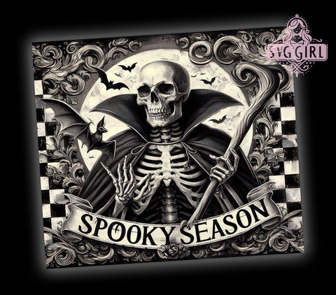 Spooky Season 20oz Tumbler Wrap Sublimation Design, Straight Tapered Tumbler Wrap, Halloween Skeleton Tumbler Png, Instant Digital Download Sublimation SvggirlplusArt 