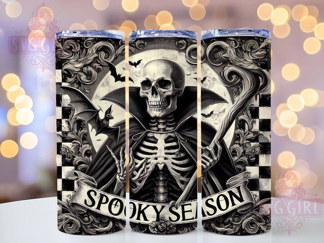 Spooky Season 20oz Tumbler Wrap Sublimation Design, Straight Tapered Tumbler Wrap, Halloween Skeleton Tumbler Png, Instant Digital Download Sublimation SvggirlplusArt 