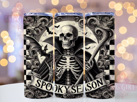 Spooky Season 20oz Tumbler Wrap Sublimation Design, Straight Tapered Tumbler Wrap, Halloween Skeleton Tumbler Png, Instant Digital Download Sublimation SvggirlplusArt 