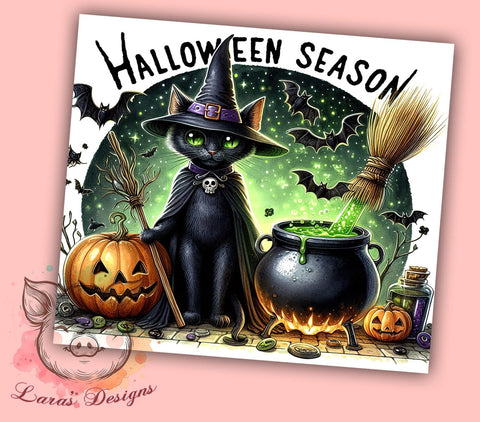 Spooky Season Cat 20 oz Skinny Tumbler Sublimation Design, Straight & Tapered Tumbler Png, Halloween Black Cats Tumbler Png, Digital Download PNG Sublimation Lara' s Designs 