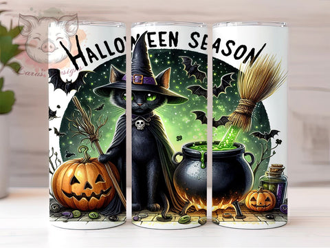 Spooky Season Cat 20 oz Skinny Tumbler Sublimation Design, Straight & Tapered Tumbler Png, Halloween Black Cats Tumbler Png, Digital Download PNG Sublimation Lara' s Designs 